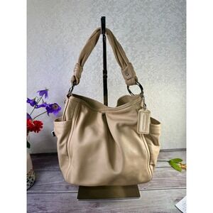 Coach Ergo Pleated Hobo Bag Tan Leather Shoulder Bag Pink Lining 13412